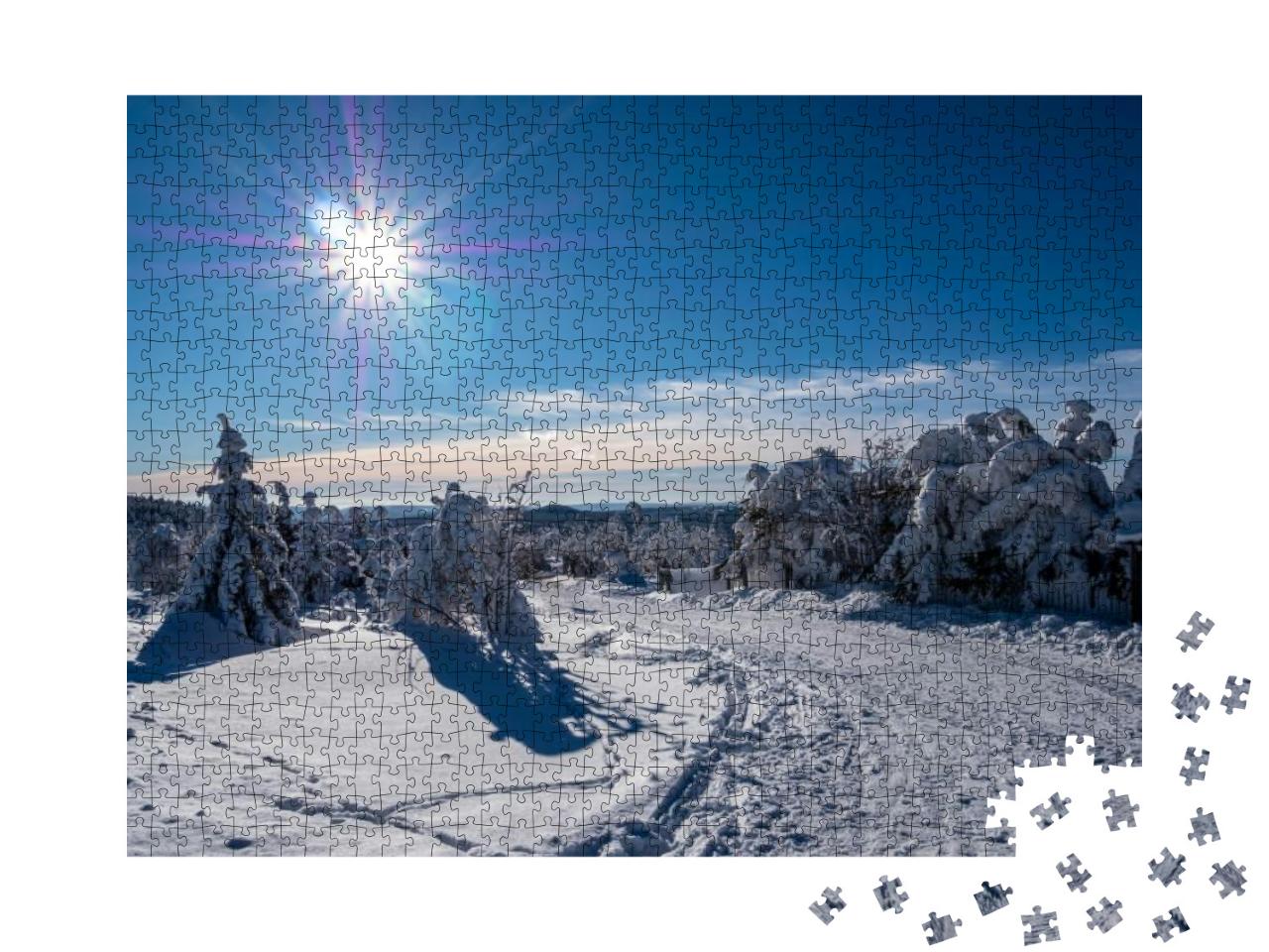 Puzzle 1000 Teile „Winterlandschaft im Erzgebirge auf dem Fichtelberg“