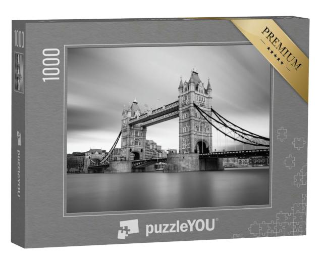 Puzzle 1000 Teile „Tower Bridge über der Themse, London, schwarz-weiß“