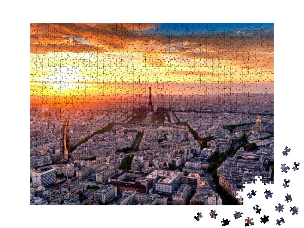 Puzzle 1000 Teile „Luftaufnahme von Paris bei Sonnenuntergang“