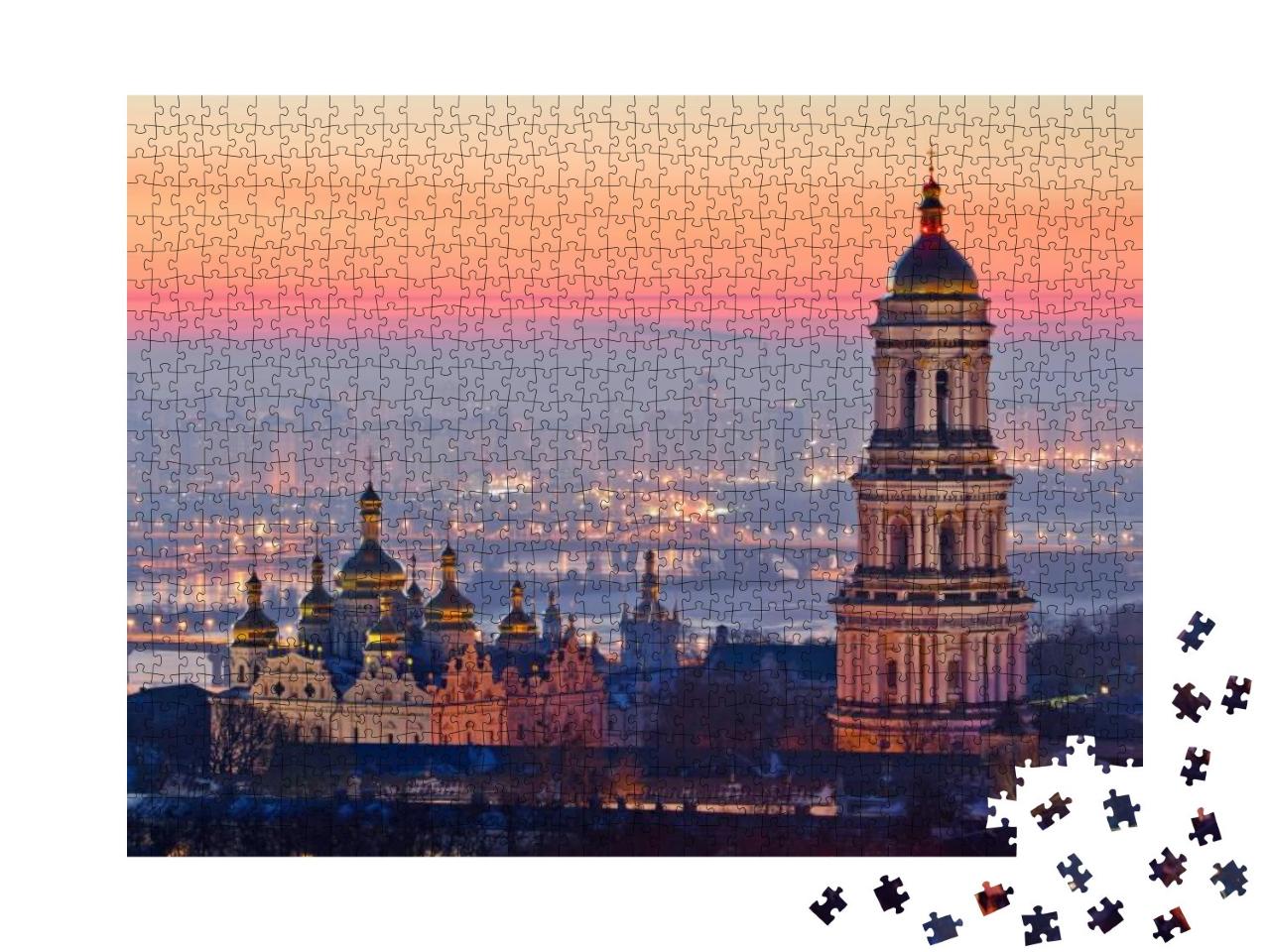 Puzzle 1000 Teile „Sonnenaufgang an der Kiew-Pechersk Lawra, Ukraine “