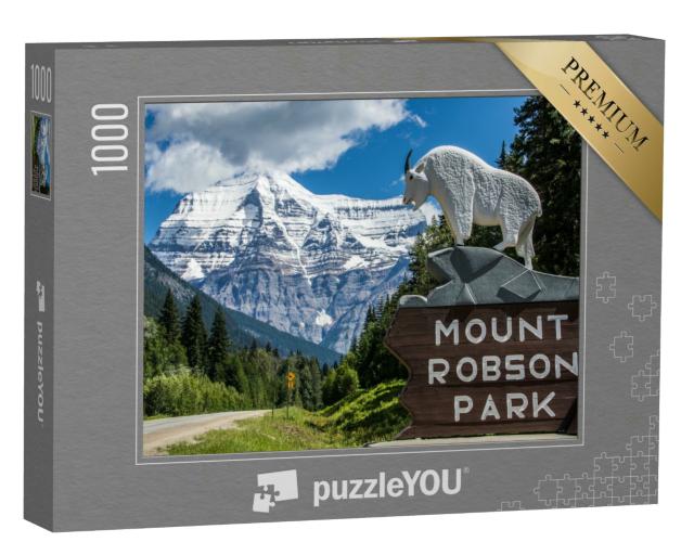 Puzzle 1000 Teile „Schild am Mount Robson Park, Rocky Mountains“