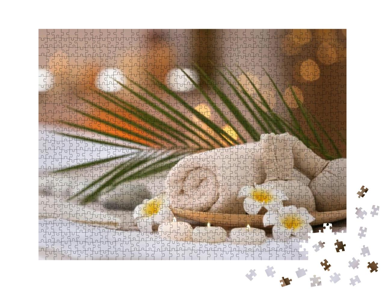 Puzzle 1000 Teile „Schöne Spa-Komposition auf Massagetisch im Wellness-Center“