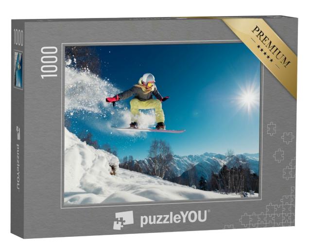 Puzzle 1000 Teile „Snowboarderin beim Sprung“