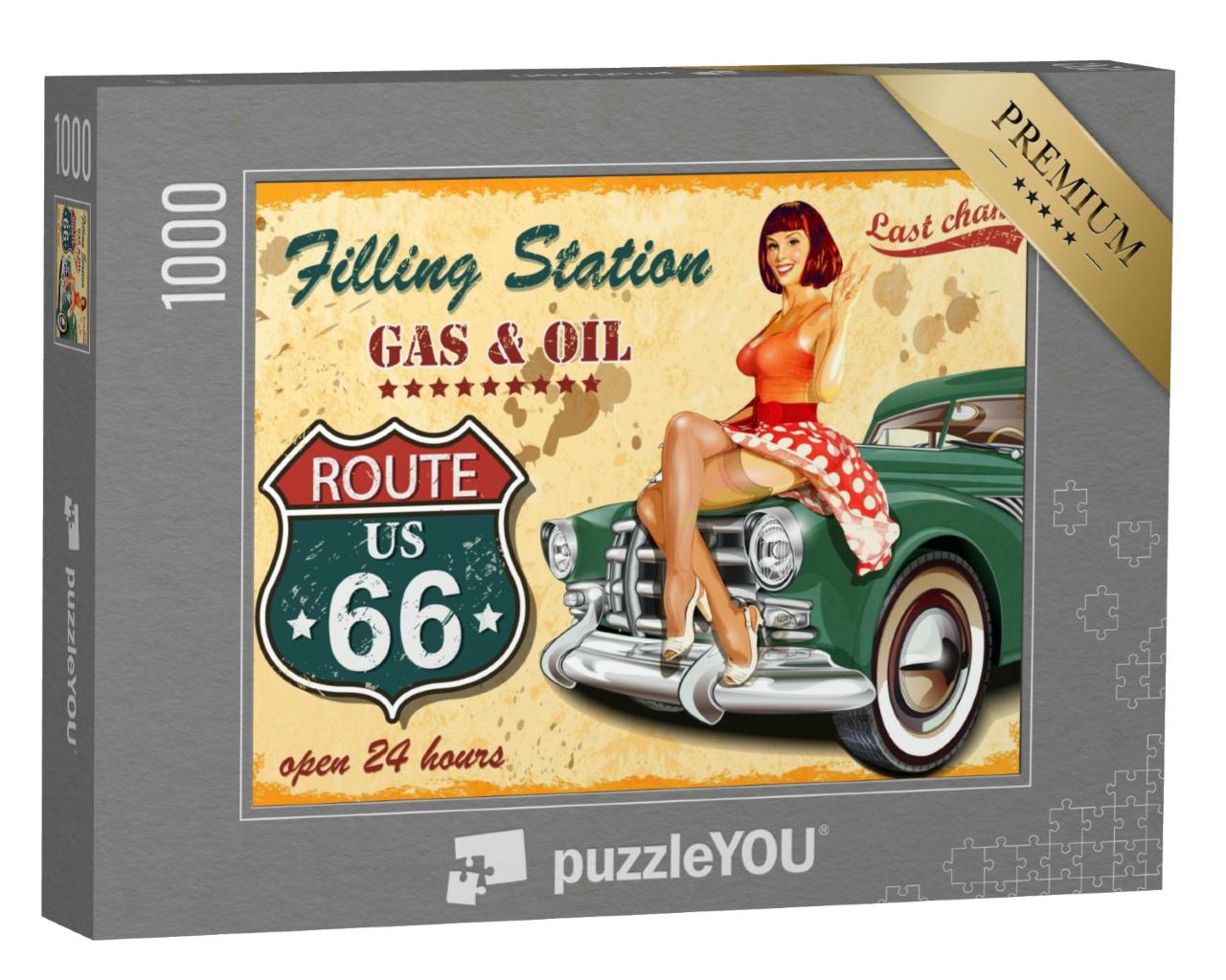 Puzzle 1000 Teile „Retro Tankstellenschild der Route 66“