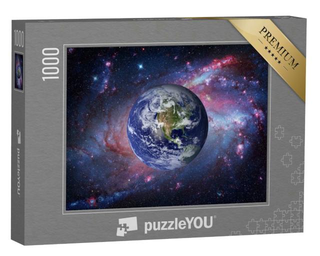 Puzzle 1000 Teile „Erde und Galaxie, blauer Planet, schöner Sternenhimmel“