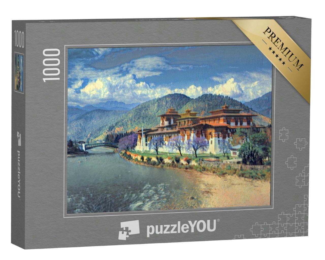 Puzzle 1000 Teile „im Stil von Paul-Cezanne - Punakha Dzong in Punakha, Bhutan - Puzzle-Kollektion Künstler & Gemälde“