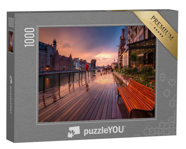 Puzzle 1000 Teile „Danzig mit schöner Altstadt am Motlawa Fluss bei Sonnenuntergang, Polen“
