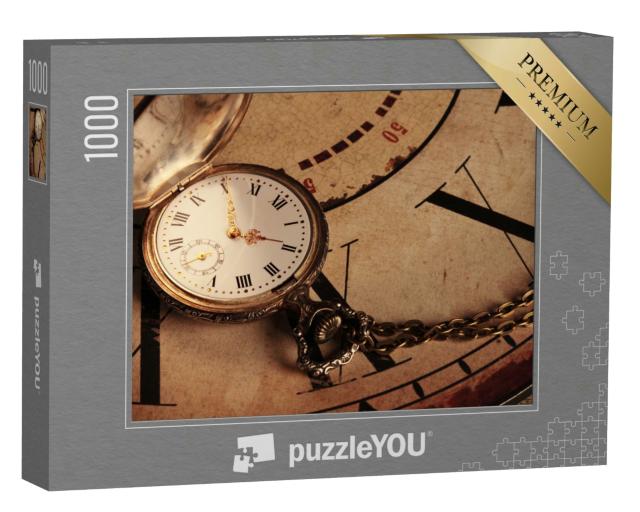 Puzzle 1000 Teile „Eine goldene Taschenuhr als Vintage-Uhr“