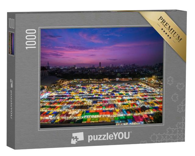 Puzzle 1000 Teile „Bunt beleuchteter Nachtmarkt von Bangkok, Thailand“