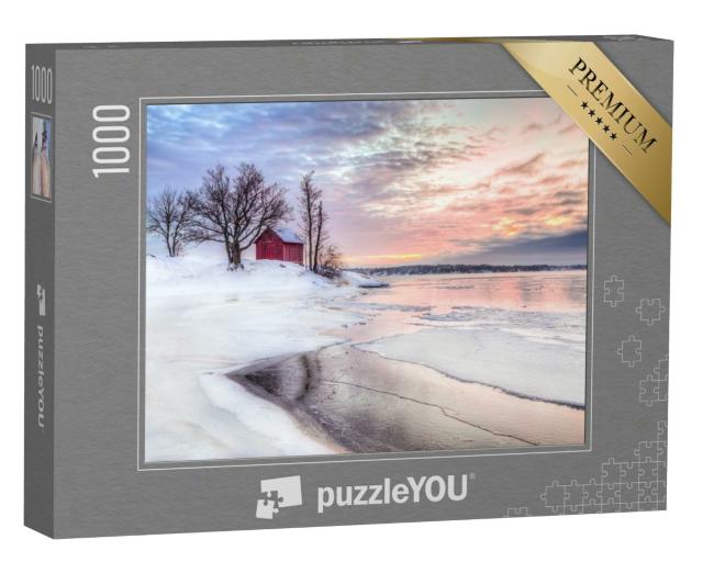 Puzzle 1000 Teile „Hütte in den winterlichen Schären von Stockholm, Schweden“