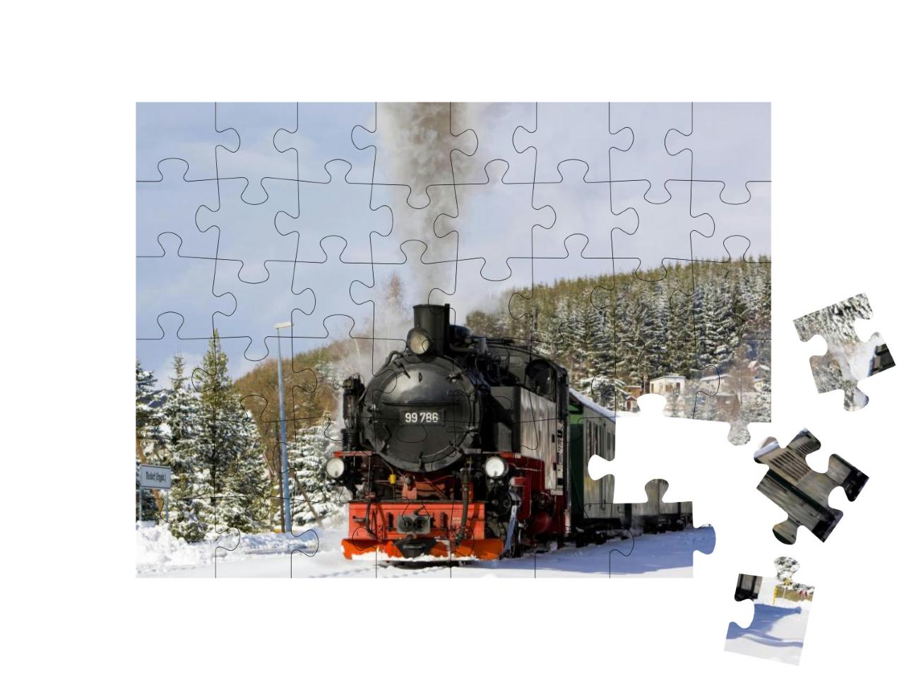 Puzzle 48 Teile „Dampfzug der Fichtelbergbahn nahe Oberwiesenthal, Deutschland“