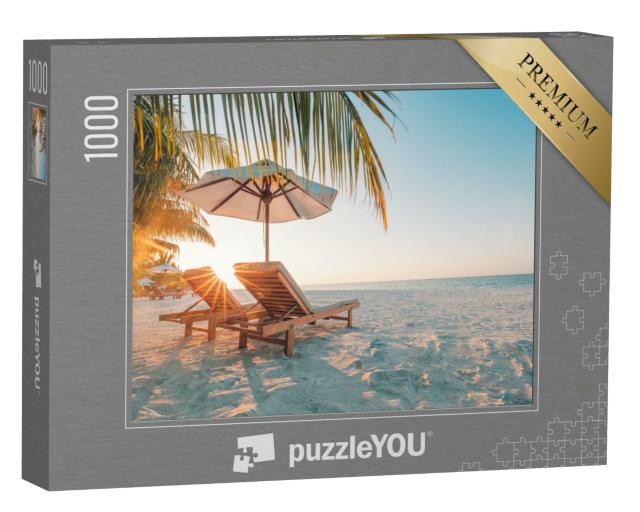 Puzzle 1000 Teile „Strandparadies mit weißem Sand im Sonnenuntergang“