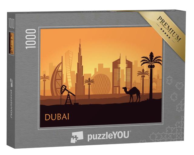 Puzzle 1000 Teile „Abstrakte Skyline von Dubai in der Abenddämmerung“