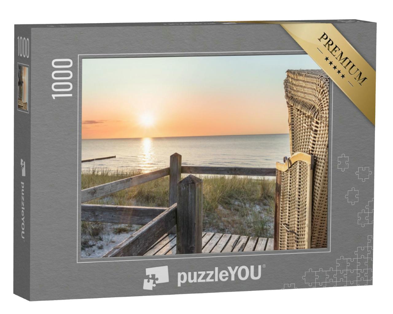 Puzzle 1000 Teile „Sonnenuntergang und Strandkorb am Ostseestrand“
