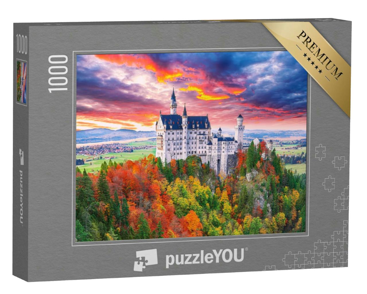 Puzzle 1000 Teile „Majestätischer Blick auf Schloss Neuschwanstein im Herbst“