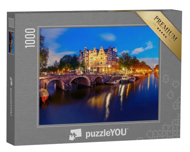 Puzzle 1000 Teile „Amsterdamer Gracht in der abendlichen Dämmerung, Holland, Niederlande“