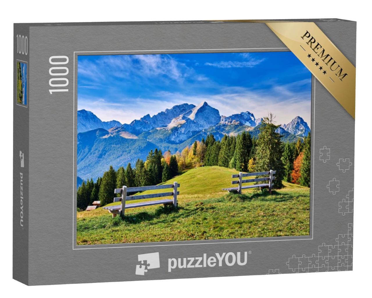 Puzzle 1000 Teile „Blick auf die Alpen in der Region Garmisch-Partenkirchen, Deutschland“