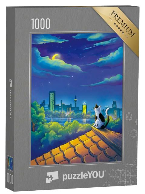 Puzzle 1000 Teile „Katze in der Mondnacht“