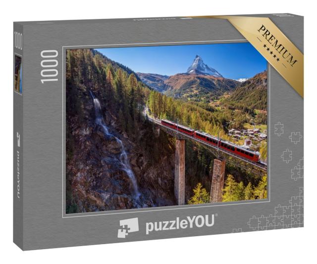 Puzzle 1000 Teile „Wasserfall am Matterhorn: Schweizer Alpen im Wallis“