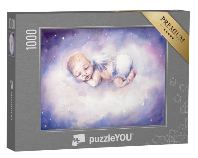 Puzzle 1000 Teile „Schlafendes neugeborenes Baby mit Engelsflügeln“