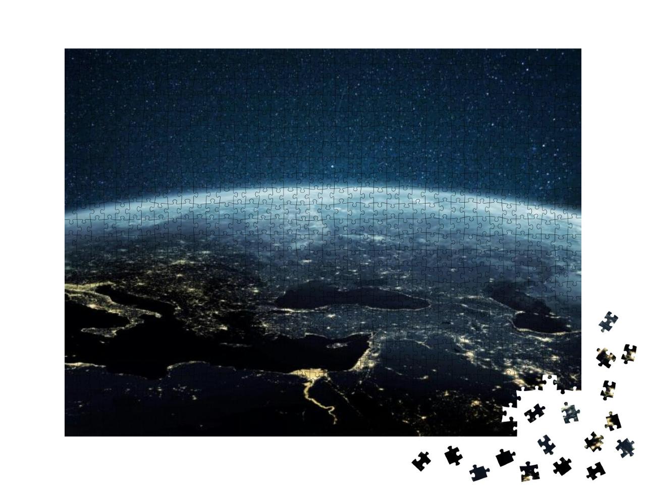 Puzzle 1000 Teile „Planet Erde bei Nacht mit hellen Stadtlichtern“