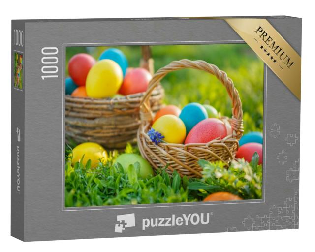Puzzle 1000 Teile „Frohe Ostern! Bunte Ostereier in Körbchen“