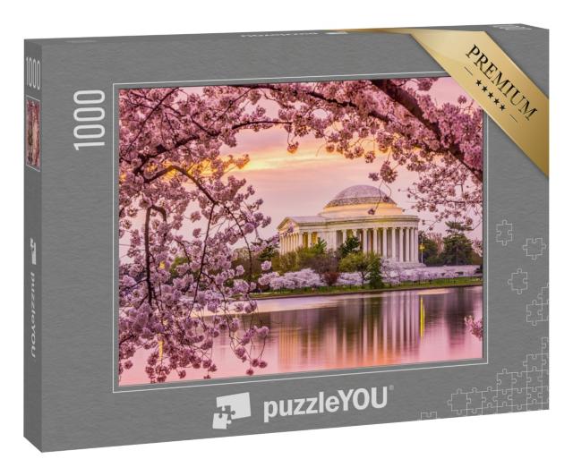 Puzzle 1000 Teile „Washington, DC:  Tidal Basin und Jefferson Memorial während der Kirschblüte“