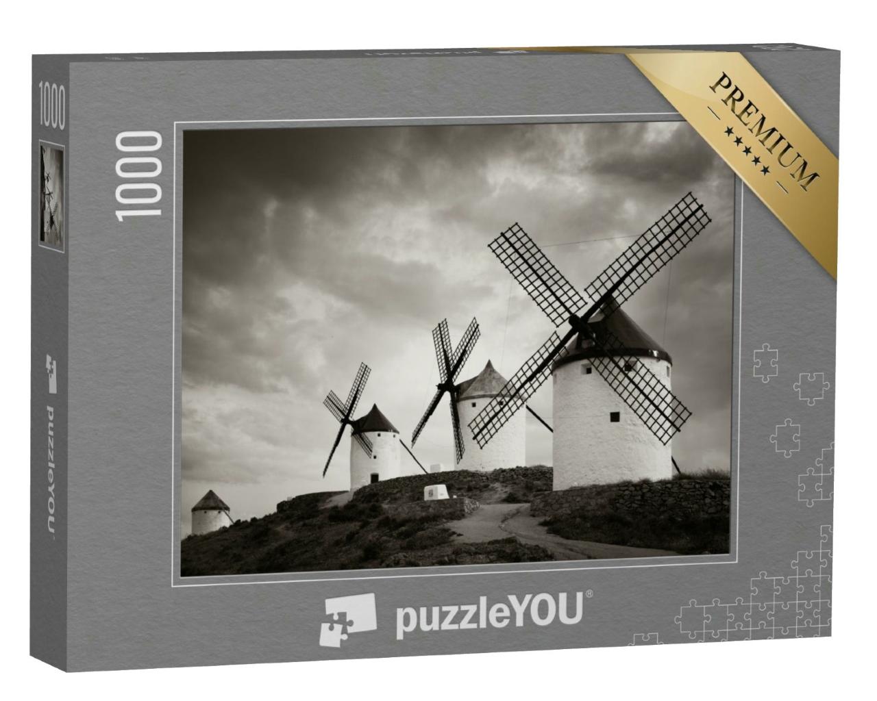 Puzzle 1000 Teile „Windmühlen in Consuegra bei Toledo in Spanien“