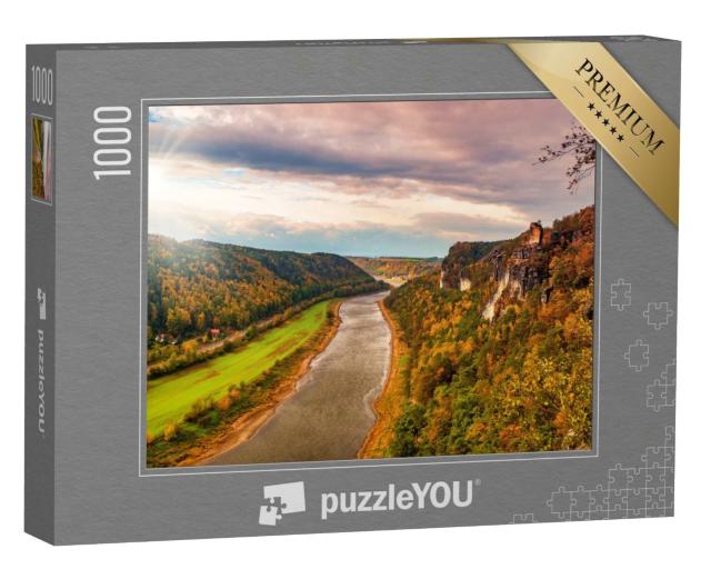 Puzzle 1000 Teile „Elbtal nahe dem Kurort Rathen, Sachsen, Elbsandsteingebirge“