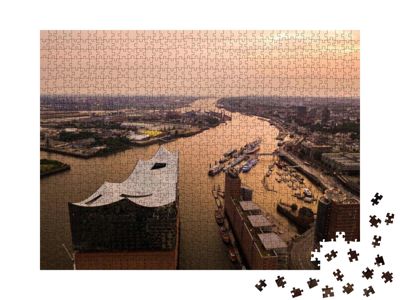 Puzzle 1000 Teile „Luftaufnahme der Elbe und des Opernhauses in Hamburg“