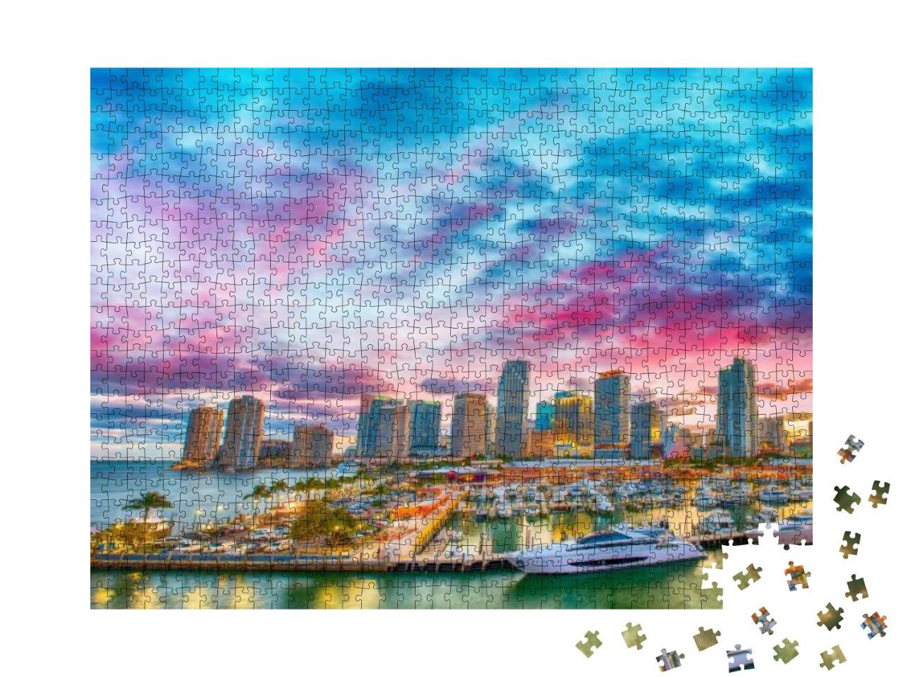 Puzzle 1000 Teile „Abenddämmerung über Miami, Florida“