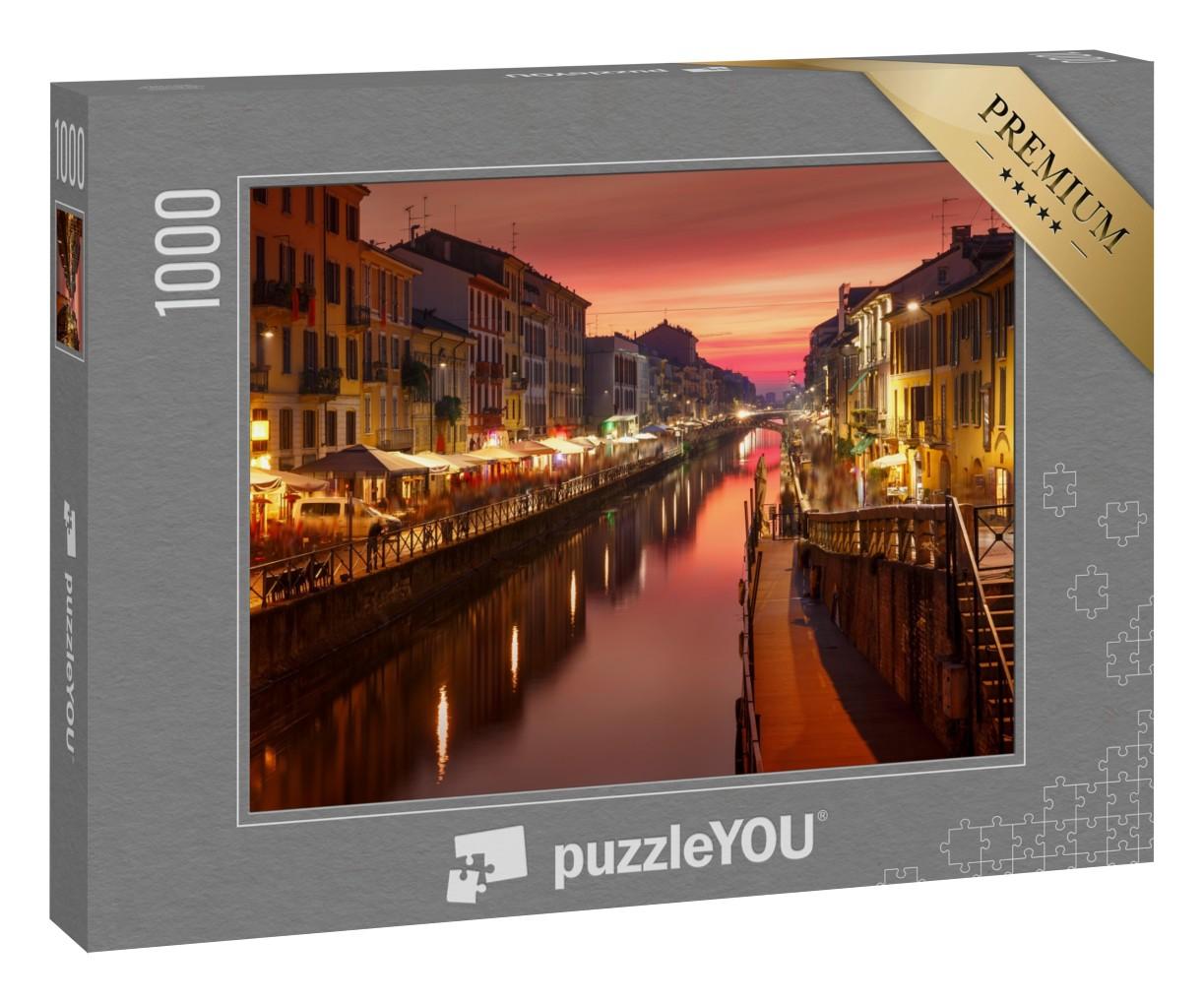 Puzzle 1000 Teile „Brücke über den Naviglio Grande-Kanal, Mailand, Lombardei, Italien“