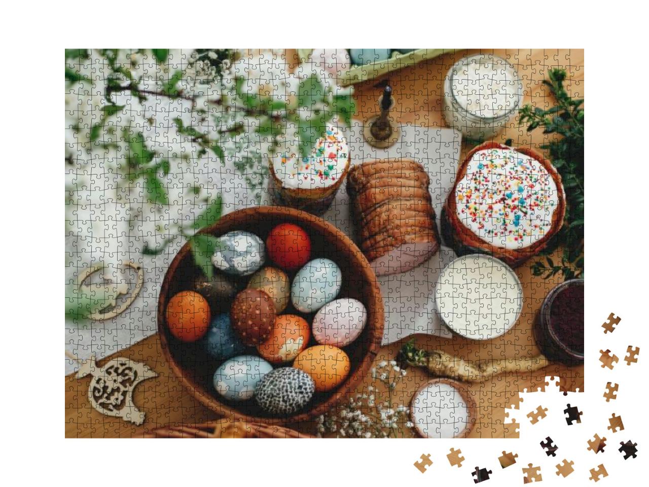 Puzzle 1000 Teile „Ein köstliches Osterfrühstück mit Ostereiern und Schinken“