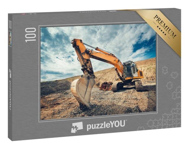 Puzzle 100 Teile „Nahaufnahme eines Industriebaggers auf einer Baustelle“