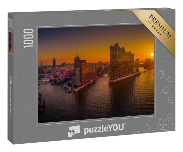 Puzzle 1000 Teile „Sonnenaufgang in Hamburg über dem Hafen“