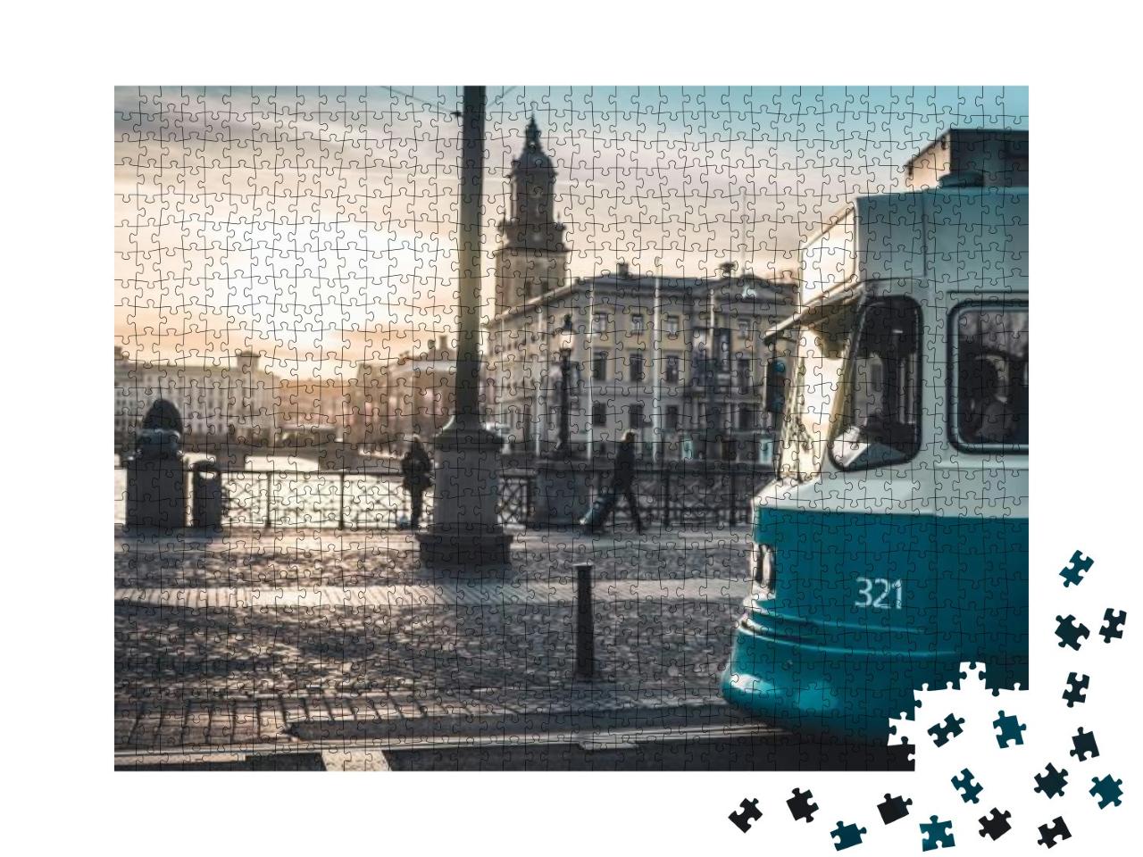 Puzzle 1000 Teile „Sonnenuntergang hinter einer Straßenbahn, Göteborg, Schweden“