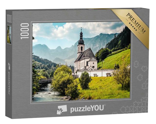 Puzzle 1000 Teile „Landschaft in den Alpen mit der Kirche St. Sebastian “