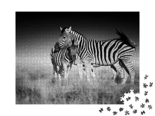 Puzzle 1000 Teile „Zebras in der Savanne von Etosha, Namibia“