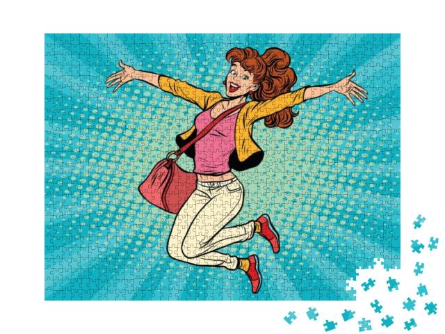 Puzzle 1000 Teile „Junge Frau springt“