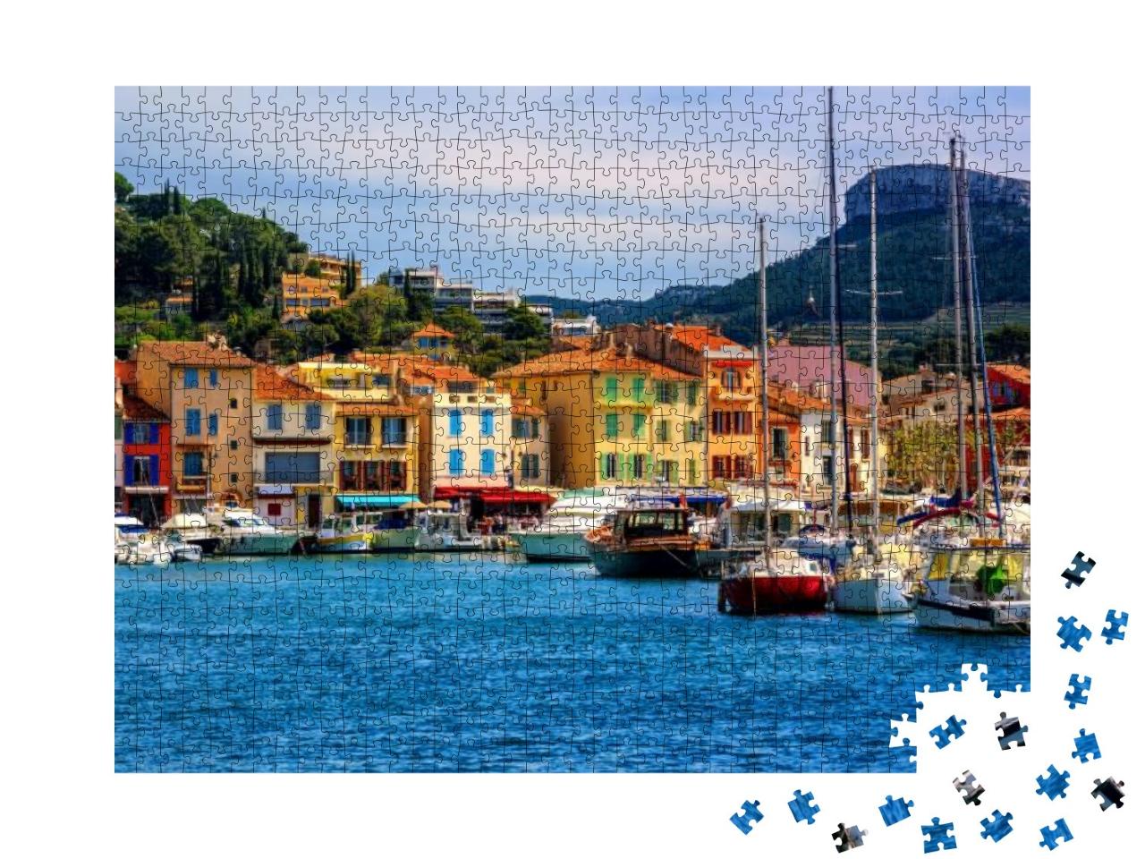 Puzzle 1000 Teile „Bunte Häuser: Wahrzeichen von Cassis bei Marseille, Provence, Frankreich“