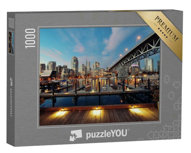 Puzzle 1000 Teile „Vancouver False Creek bei Nacht mit Brücke und Boot“