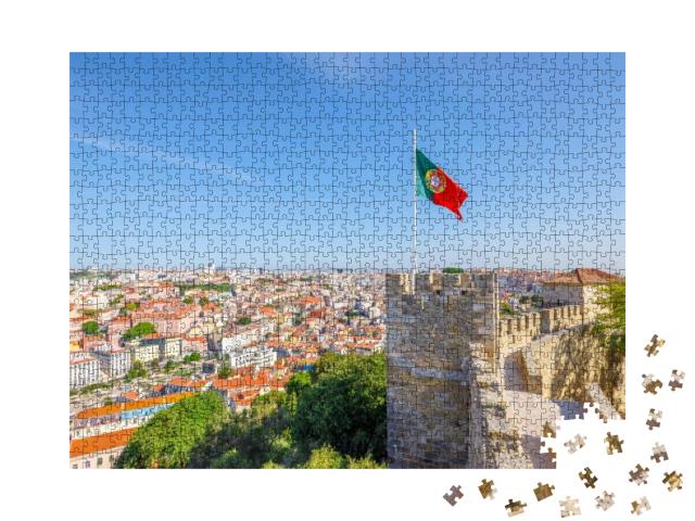 Puzzle 1000 Teile „Festungsmauer von Sao Jorge Castle über Lissabon“