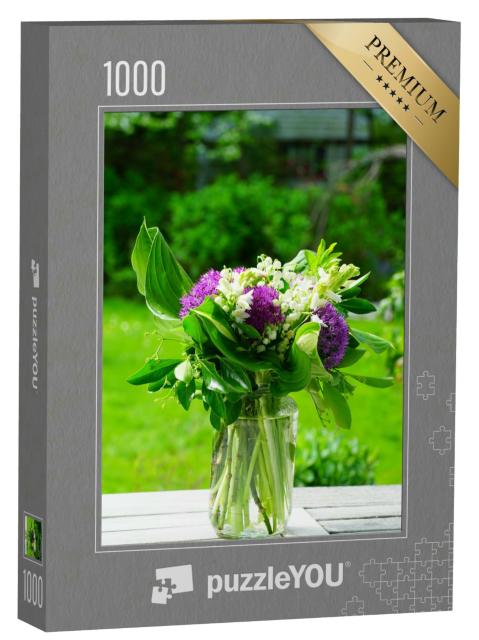 Puzzle 1000 Teile „Ein Blumenarrangement aus Allium, Maiglöckchen und Pfingstrosen “