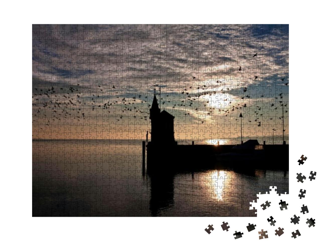 Puzzle 1000 Teile „Hafeneinfahrt von Konstanz im Sonnenaufgang, Bodensee, Deutschland“