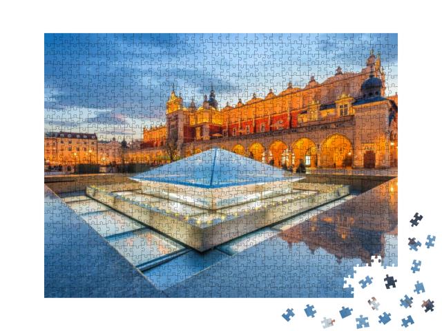 Puzzle 1000 Teile „Hauptplatz der Stadt Krakau bei Nacht, Polen“