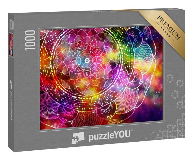 Puzzle 1000 Teile „Alte Sternenfelder und bunte Galaxien im Mandala Design“