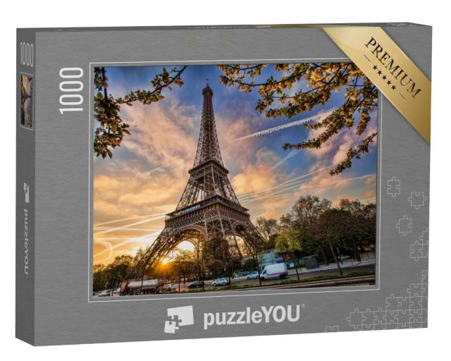 Puzzle 1000 Teile „Eiffelturm mit Frühlingsbaum, Paris, Frankreich“