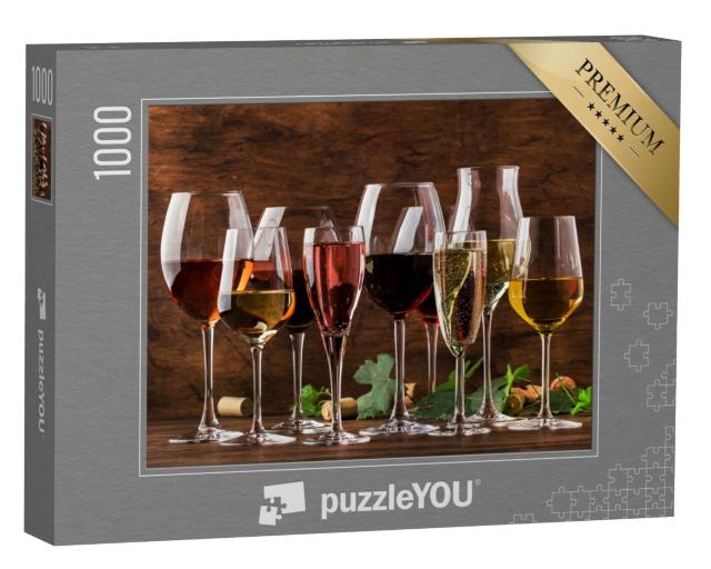 Puzzle 1000 Teile „Weinverkostung mit verschiedenen Weinen und Schaumweinen“