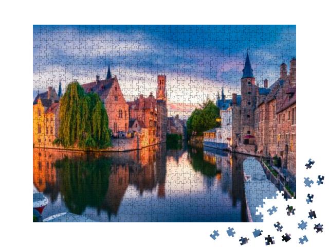 Puzzle 1000 Teile „Wunderschönes Panorama im Sonnenuntergang, Brüssel, Belgien“