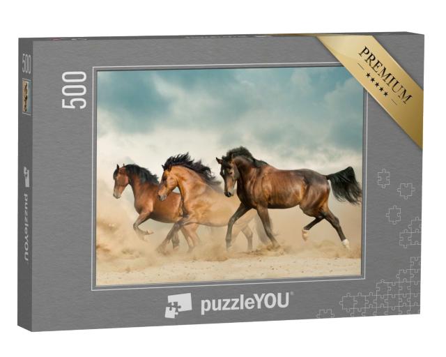 Puzzle 500 Teile „Braune Pferde streifen durch die Wüste“